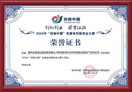 “创响中国”安徽省创新创业大赛三等奖